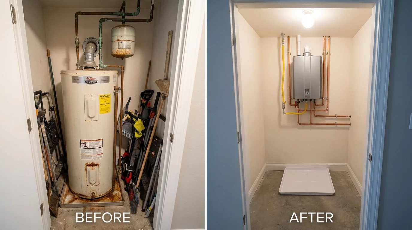 Tank water heater versus wall-mounted tankless unit comparison for Bad Axe, MI homeowners